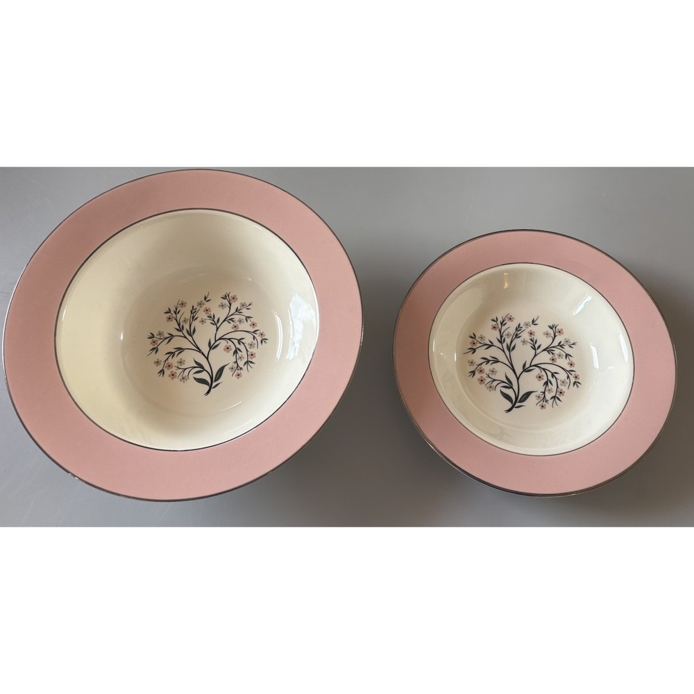 2 Vintage Homer Laughlin Pink Flat Rimmed Bowls Egg Shell Cavalier Springtime